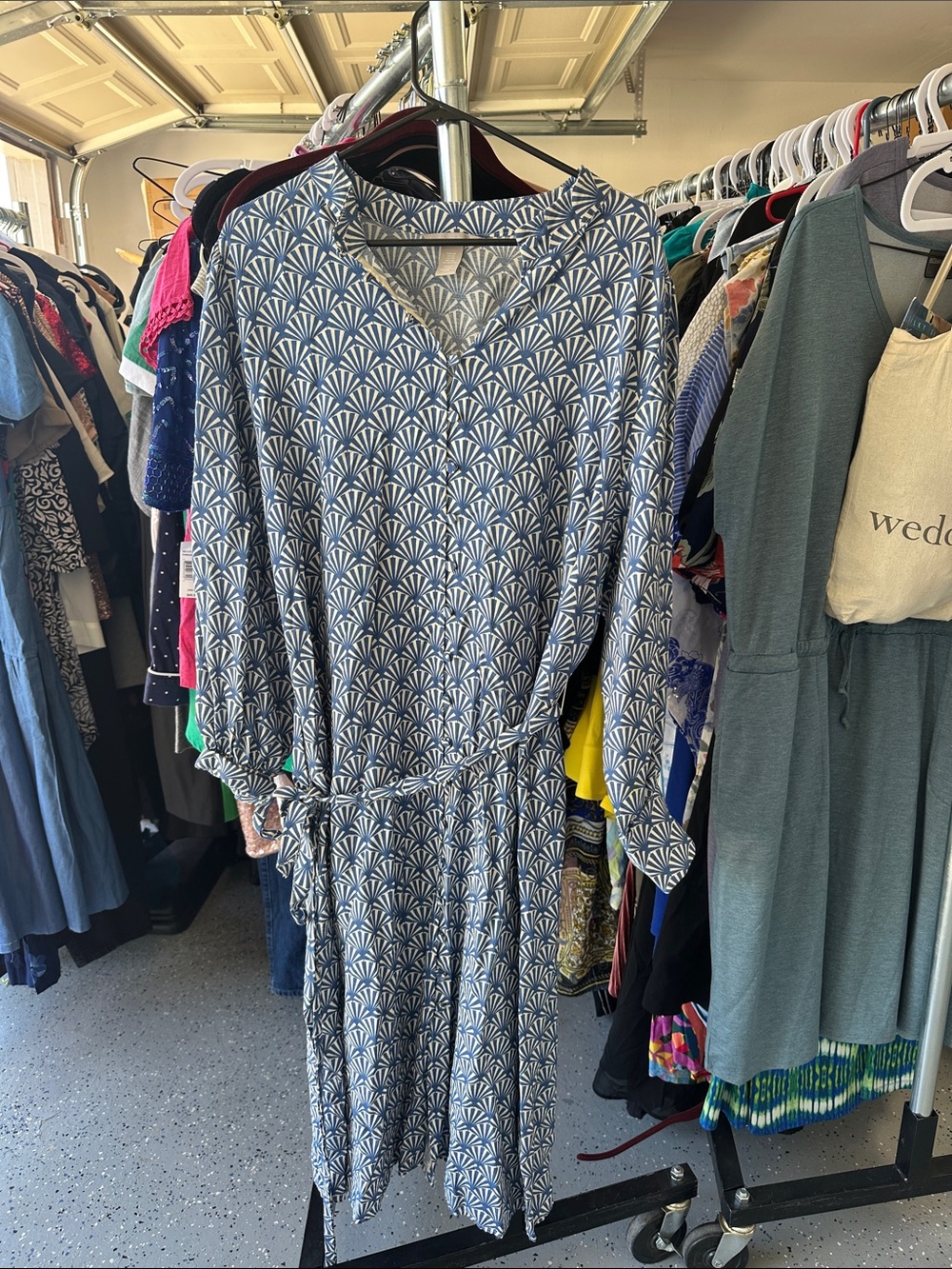 H&M Blue and White Printed Long Sleeve Dress